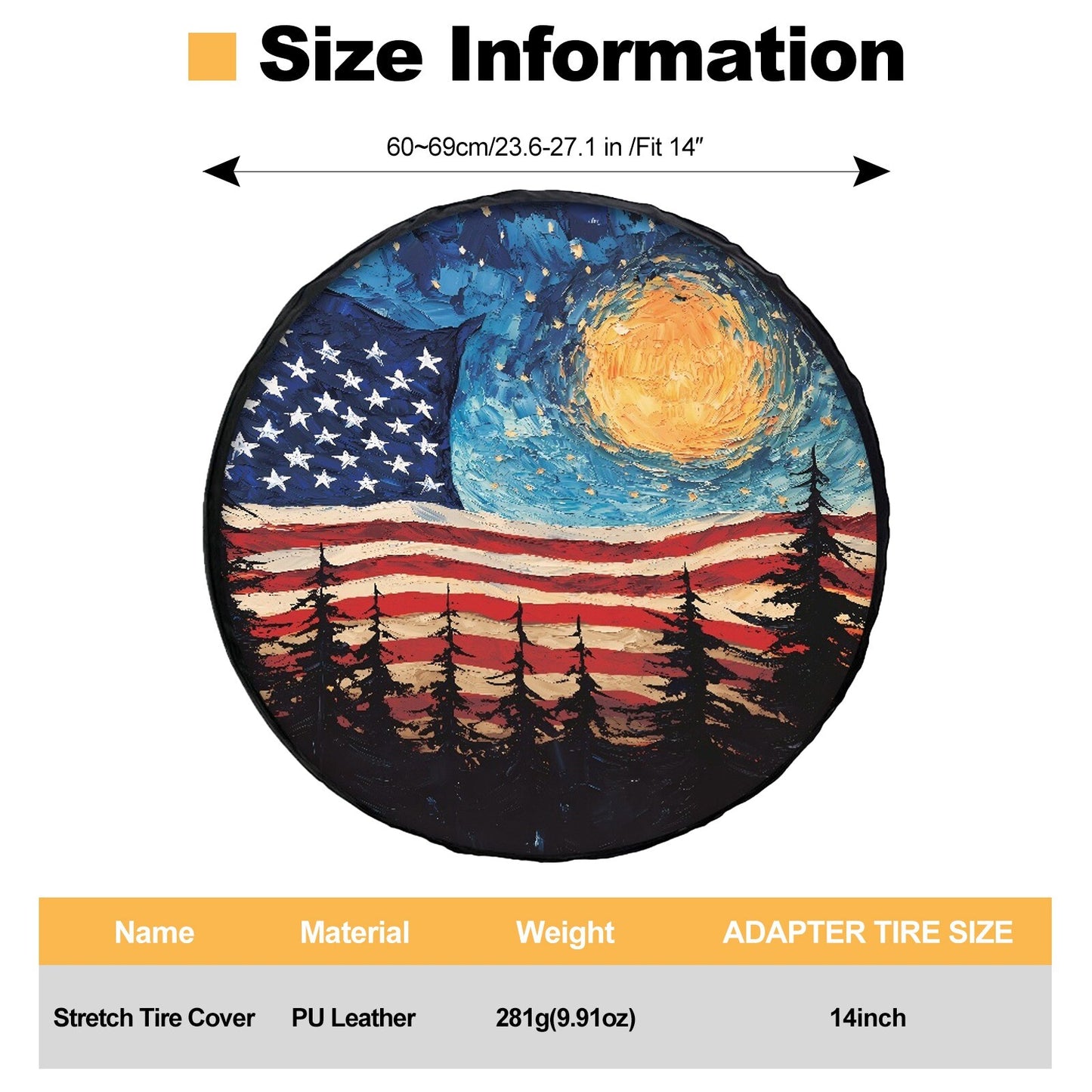 14 US Flag Trailer Spare Tire Cover Rear Tyre Cover Protector Waterproof Black