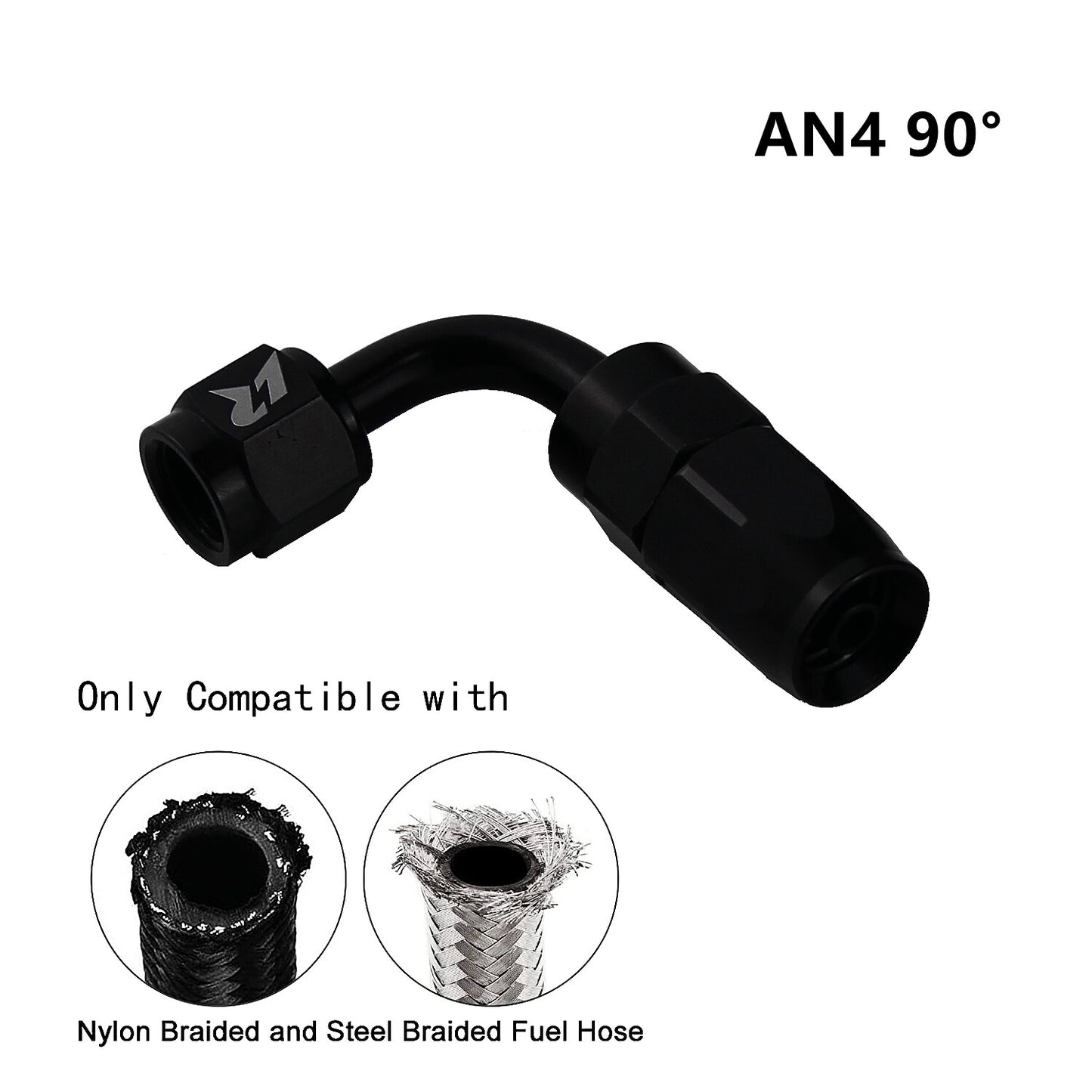 AN4 90 Degree Swivel Hose End Fitting for Braided Fuel Line Aluminum Black