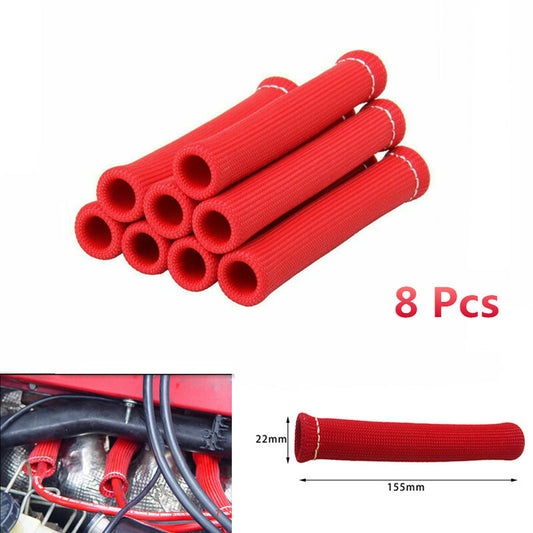 Car 1200 Degree Red Spark Plug Wire Boots Protector Sleeve Heat Shield Cover 8P