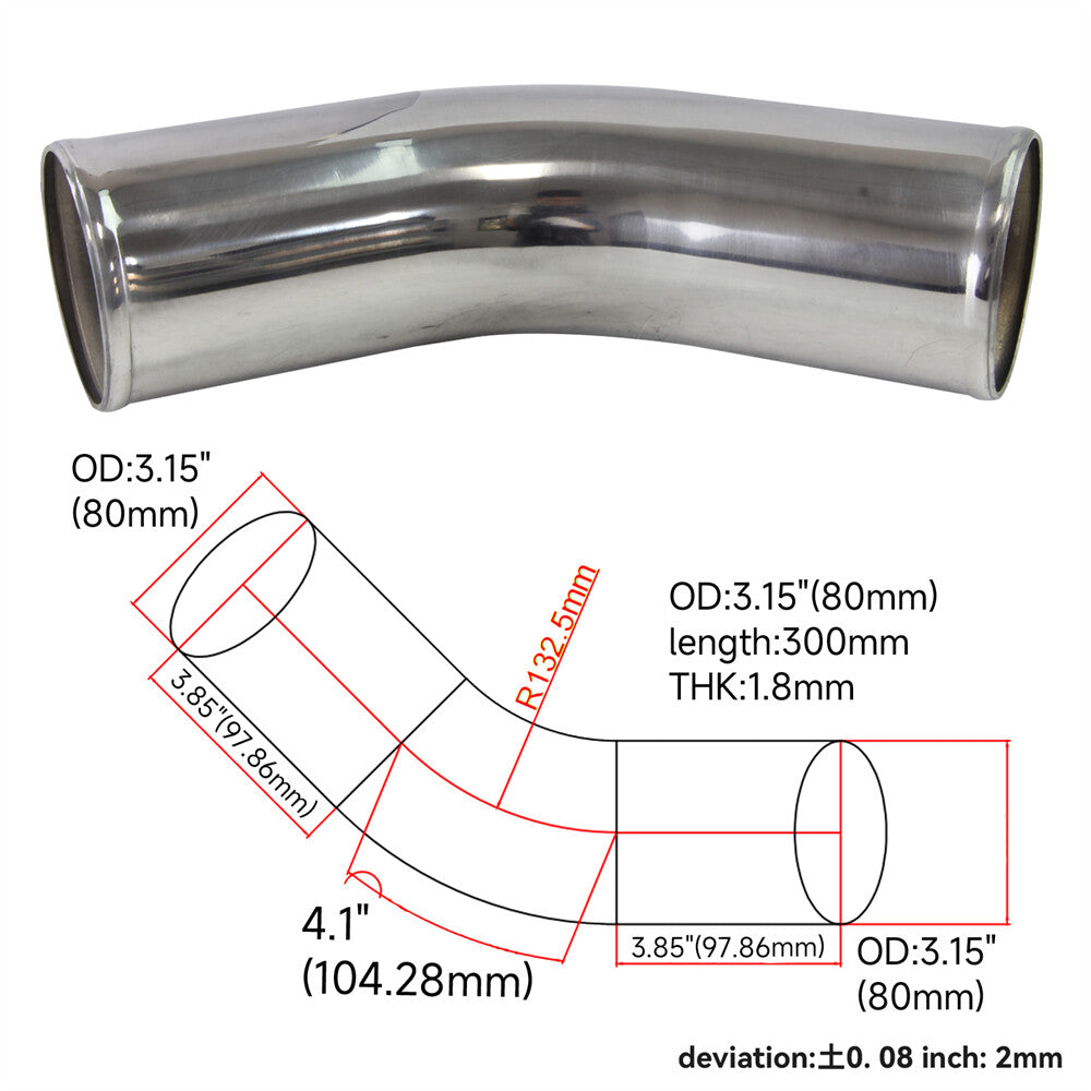 45 Degree 80mm 3.15 inch Aluminum Intercooler Intake Pipe Piping Tube Hose