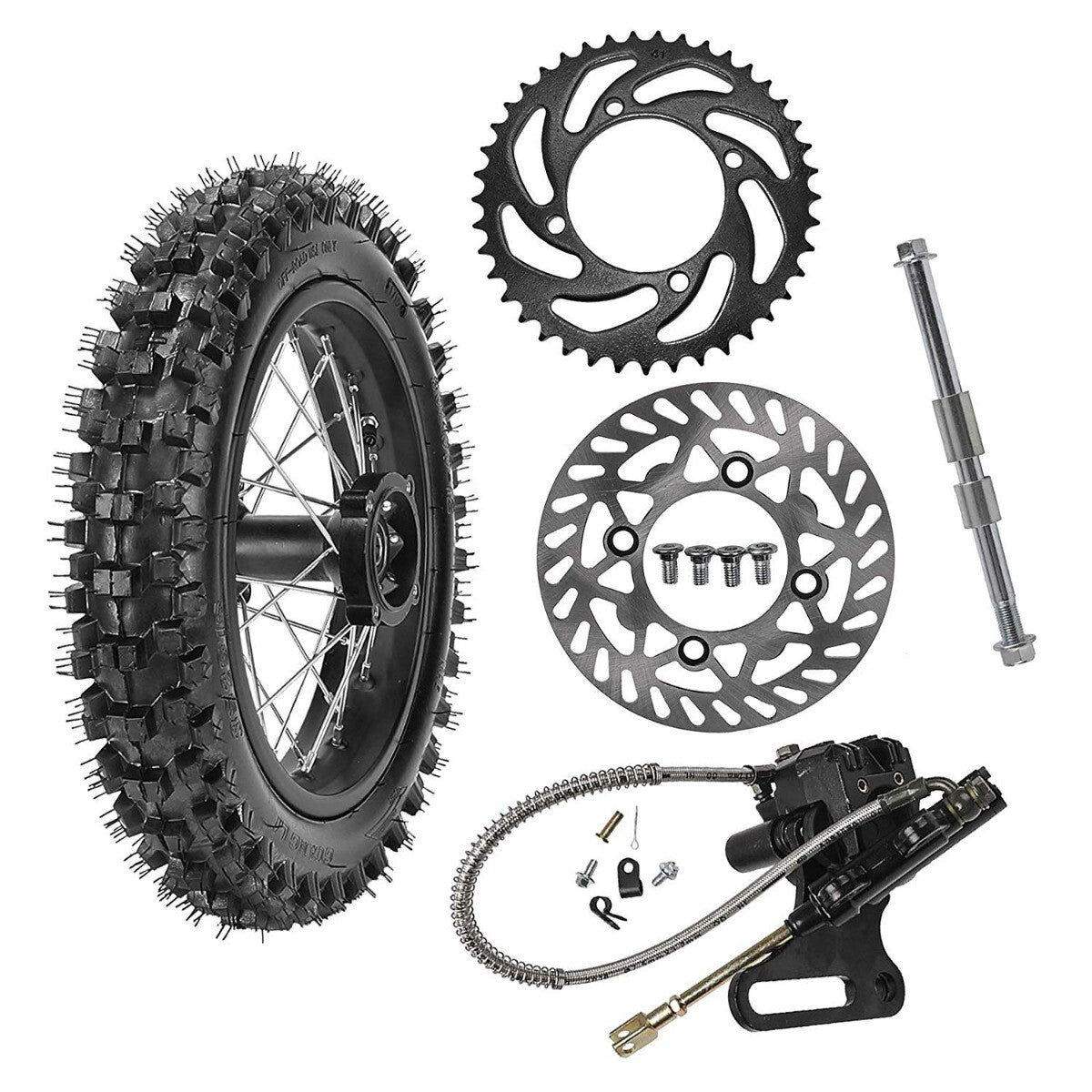 80/100-12 Rear Tire + 12mm Rim Axle Brake Assembly for Dirt Pit Bike 125cc