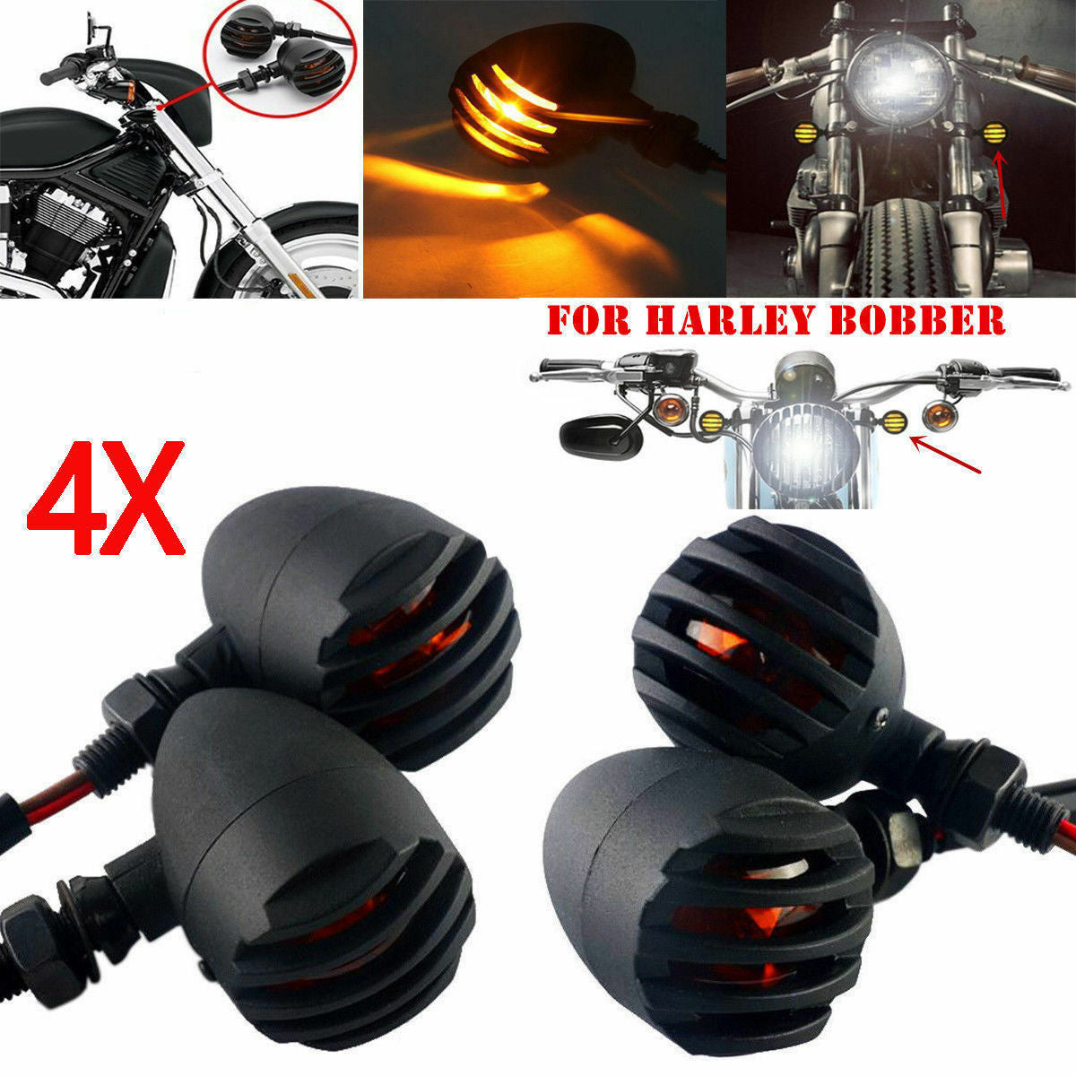 US 4x Motorcycle Grill Brake Turn Signal Taillight for Chopper Bobber Cafe