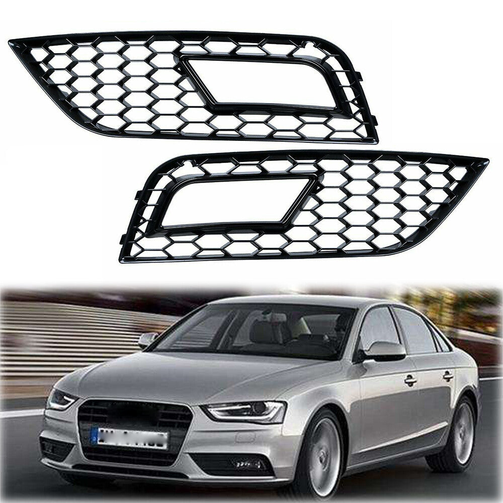 FRONT BUMPER FOG light grille trim for 2013-2016 for Audi A4 B8.5 RS in glossy black.