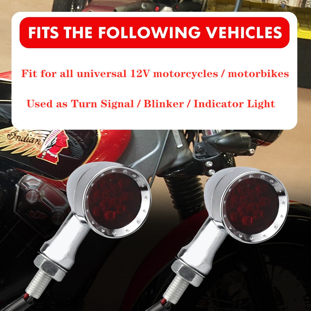 Motorcycle LED Chrome Bullet Red Brake Blinker Turn Signal Tail Light for Harley
