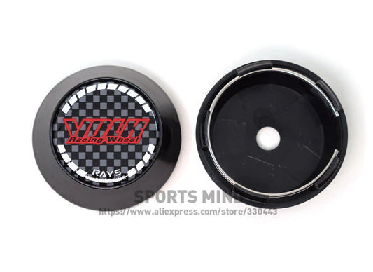 Brand new 4-piece 65mm Volk racing wheel hubcaps, rim center caps, badges, black carbon fiber.