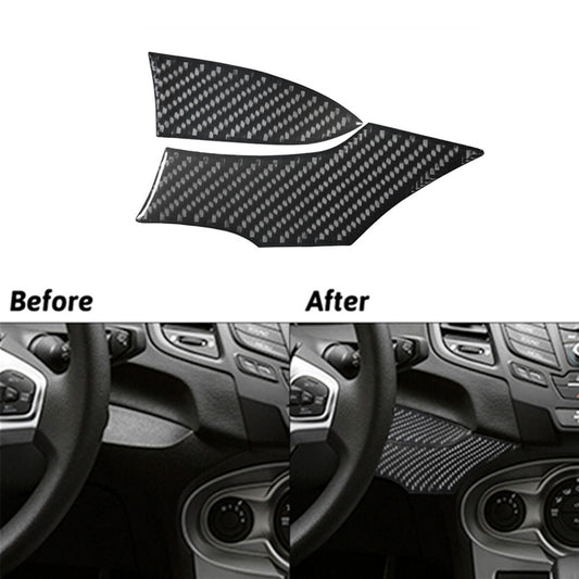 2Pcs Carbon Fiber Left Of Climate Control Cover Trim for Ford Fiesta 2011-2015