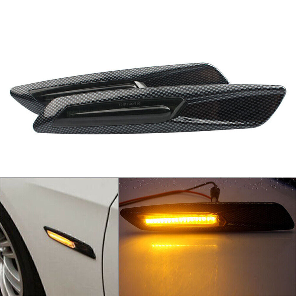 for BMW E82 E88 E92 E60 F10 Carbon Fiber F10 Style Amber LED Side Marker Lights