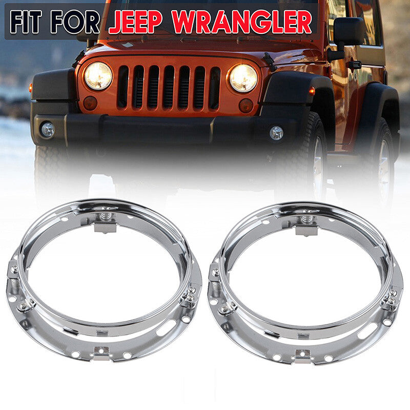 2 x 7-inch headlight mounting bracket ring base chrome alloy for Jeep for Wrangler JK