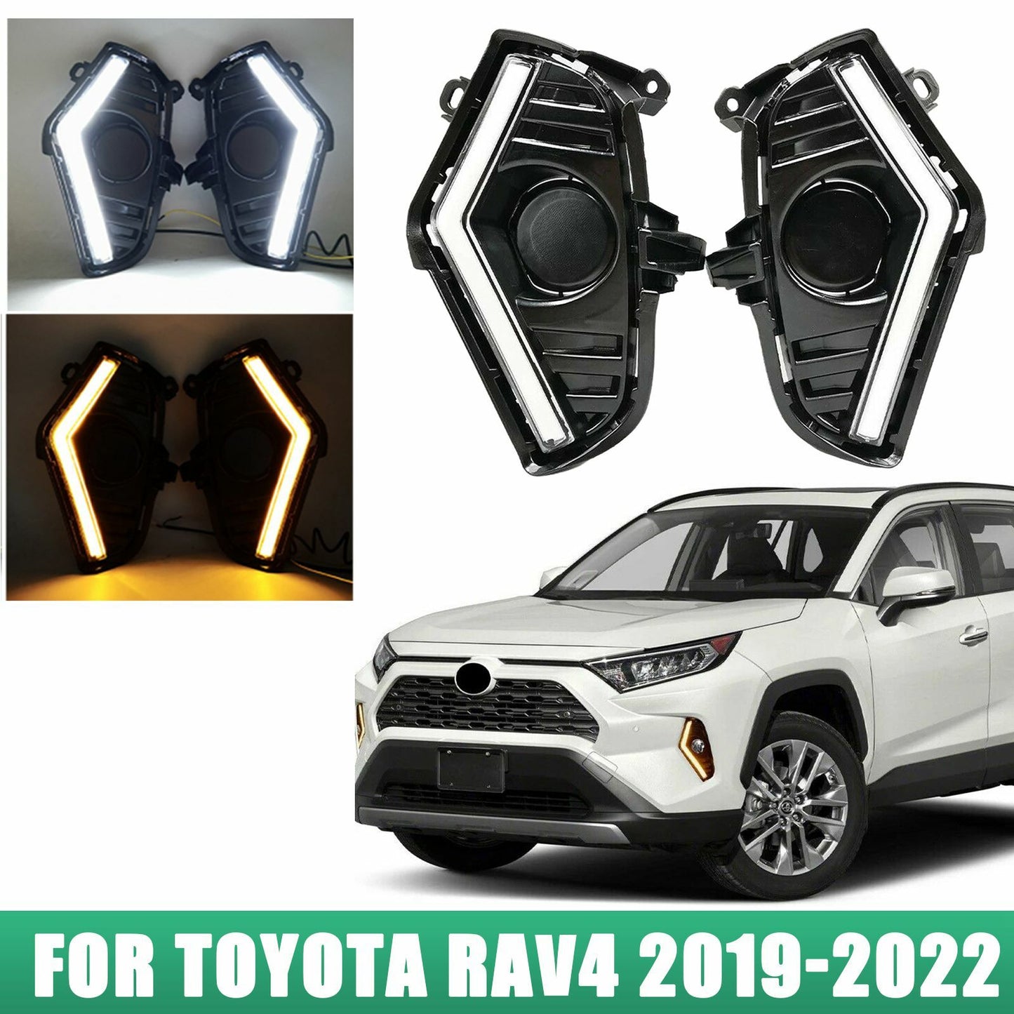 For 2019-2023 for Toyota RAV4 3 Colors Front LED Fog Lamp DRL Daytime Running Lights