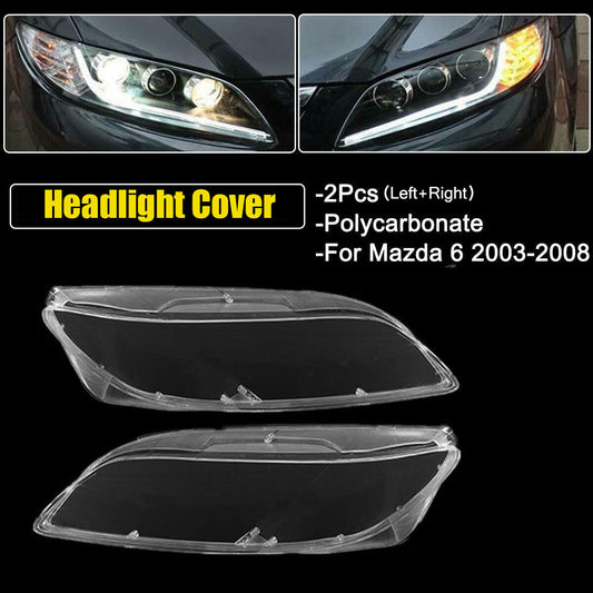 The front left and right headlight lens covers are clearly visible and suitable for 2003-2008 for Mazda 6 models.