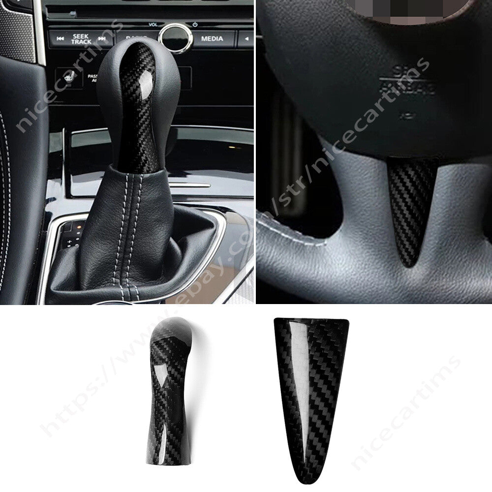 2¡ÁCarbon Fiber Steering Wheel Gear Shift Knob Trim for Infiniti Q50 Q60 2014-22