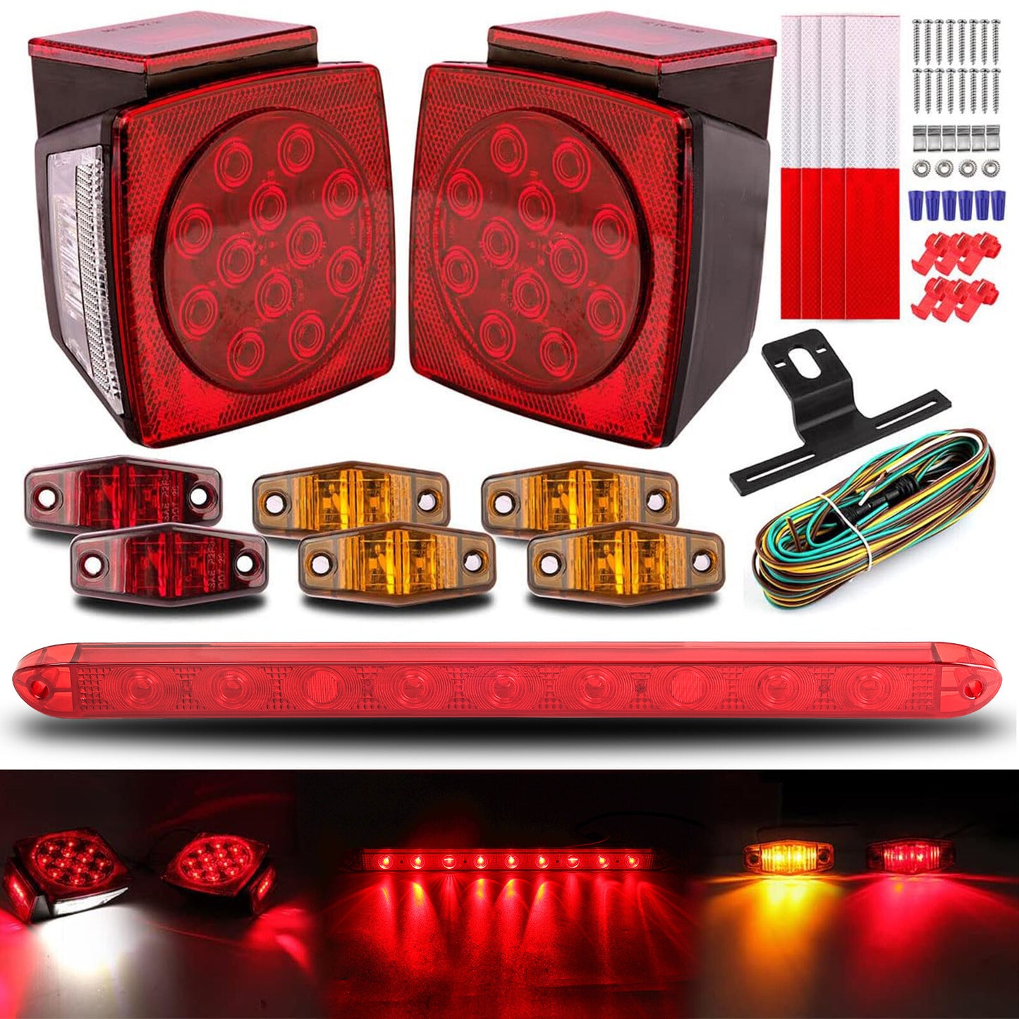 12V Rear LED Submersible Trailer Tail Lights Kit Boat Marker Truck , Waterproof