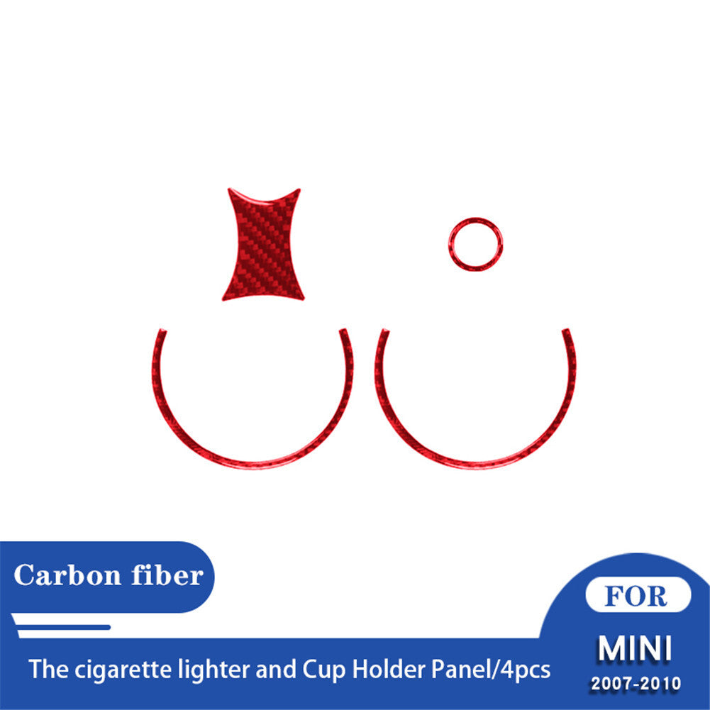 Red Carbon Fiber Lighter Console Control & Cup Holder Trim Cover for Mini Cooper