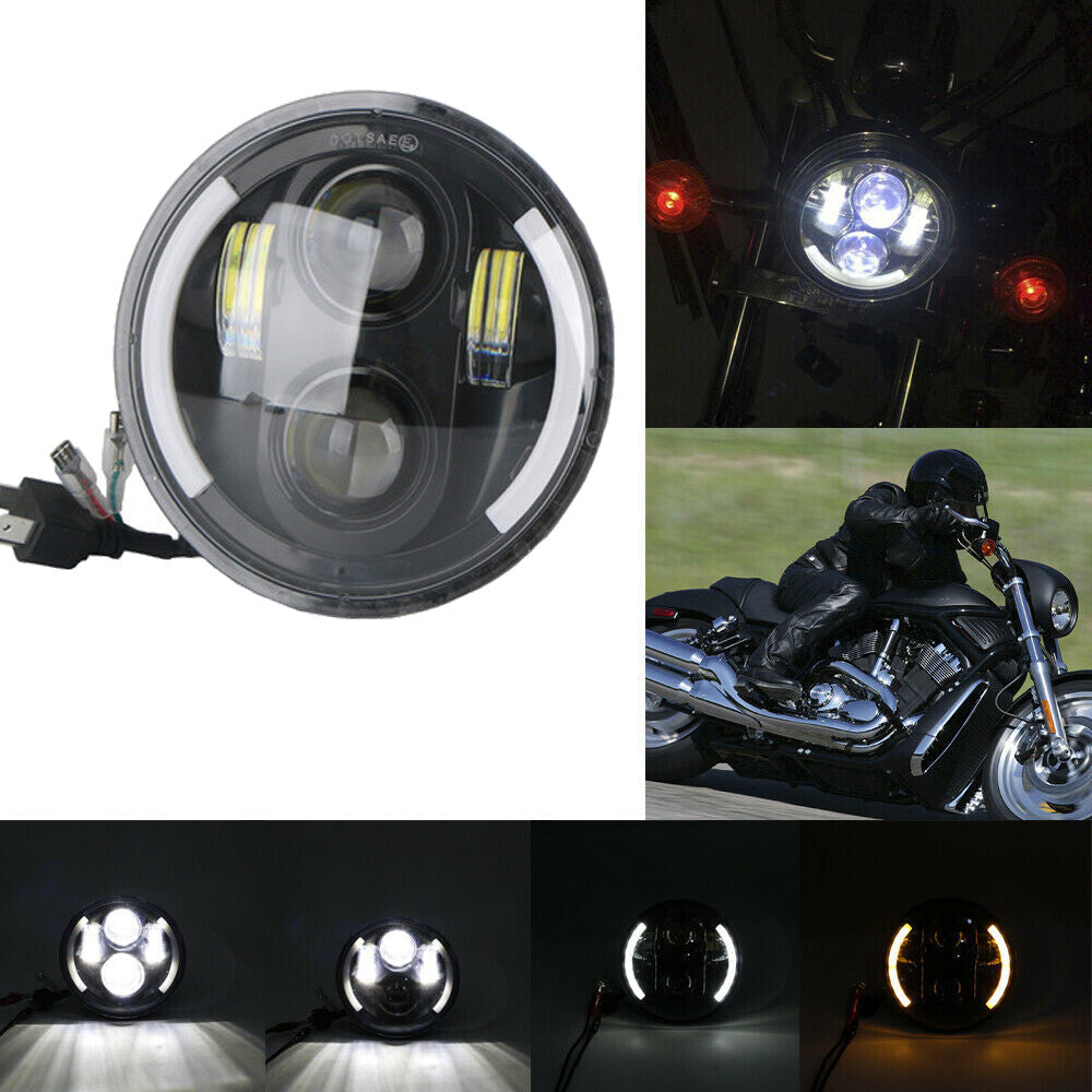 Motorcycle 5.75-inch 5 3/4 High/Low Headlight DRL with Turn Signal Halo LED for Harley-Davidson