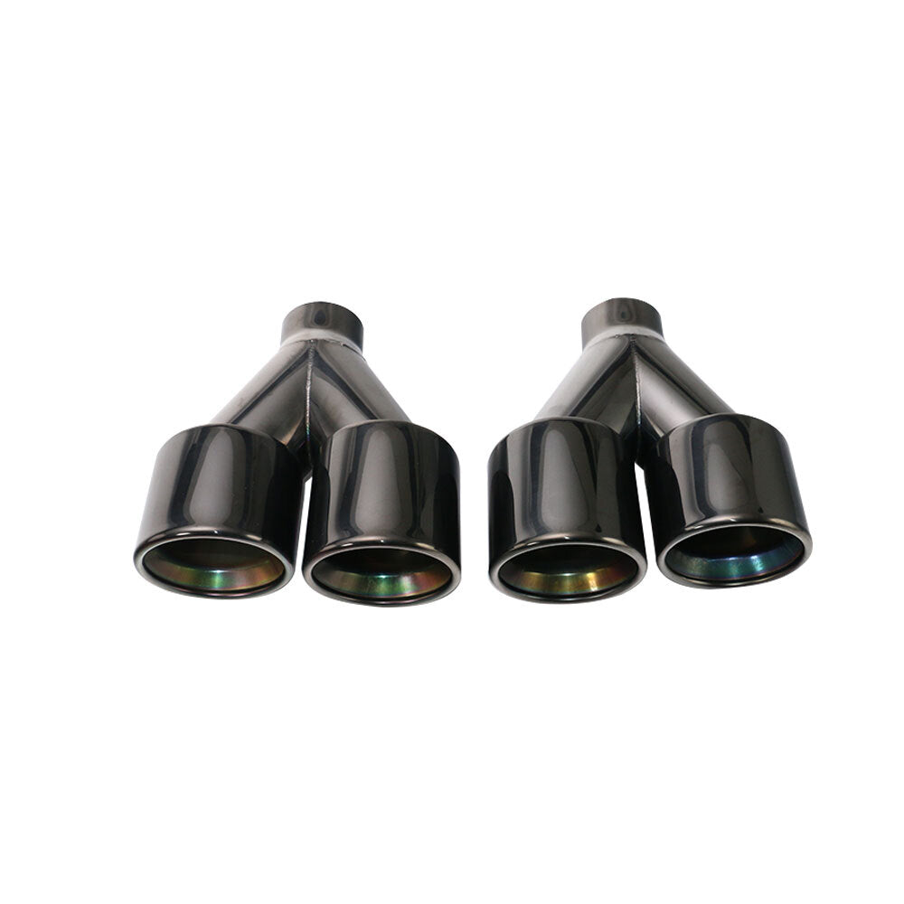 Pair 2.5'' ID 4'' OD Exhaust Muffler Pipe Tip Universal Rolled Black Slant Tips