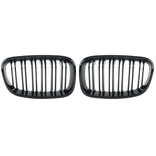 Pair Front Bumper Gloss Black Kidney Grille Grills for BMW F20 2011-2014