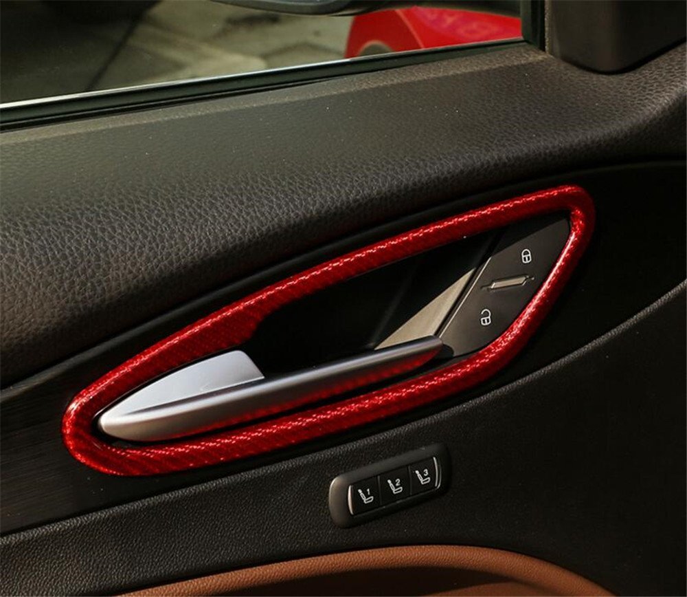 4¡ÁRed Carbon Fiber Door Handle Bowl Panel Cover for Alfa Romeo for Stelvio 2017-2020