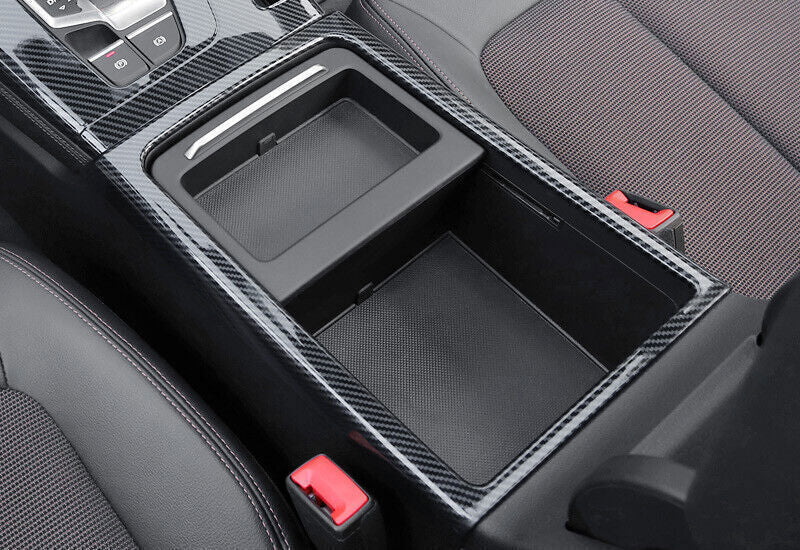 for Audi Q5 2018-23 Carbon Fiber Style Middle Console Water Cup Frame Trim 1PCS
