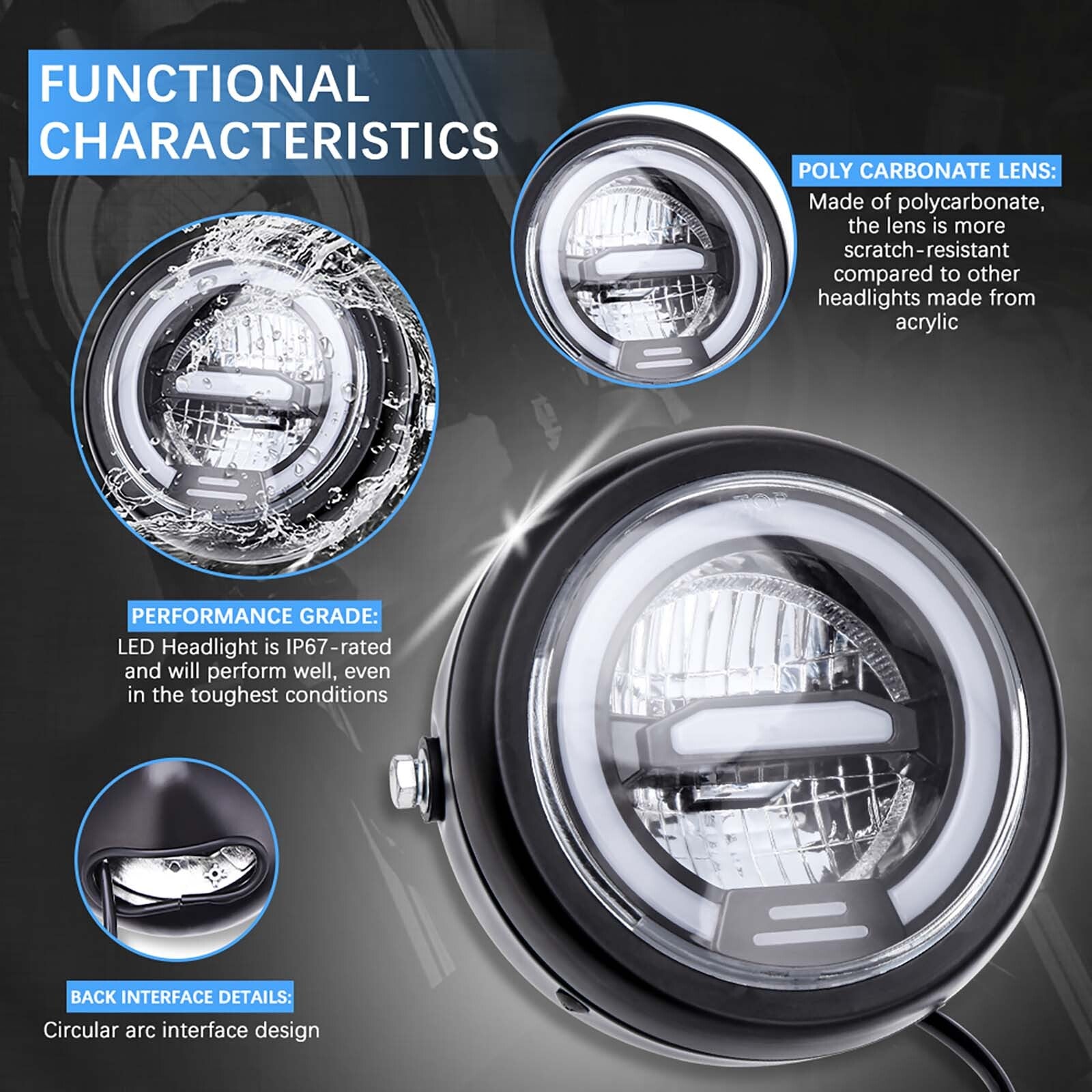 Motorcycle LED Headlight High/Lo DRL for Honda for Kawasaki for Yamaha Cafe Racer Bobber