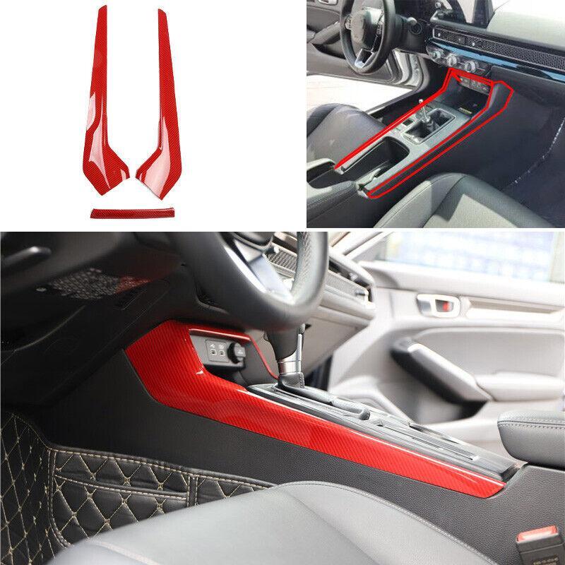 for Honda for Civic 2022 2023 Red Carbon Fiber Center Console Gear Shift Side Trim