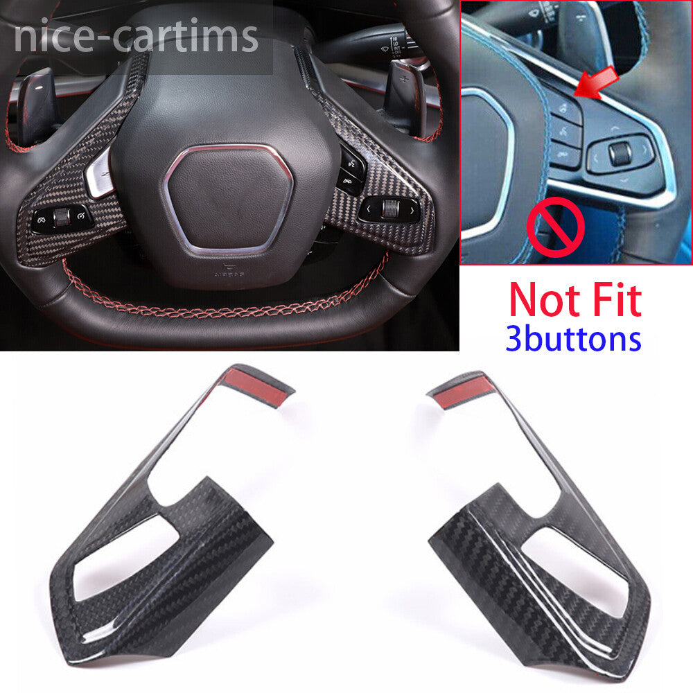 2¡ÁReal Carbon Fiber Steering Wheel Button Trim for Chevrolet for Corvette C8 2020-23