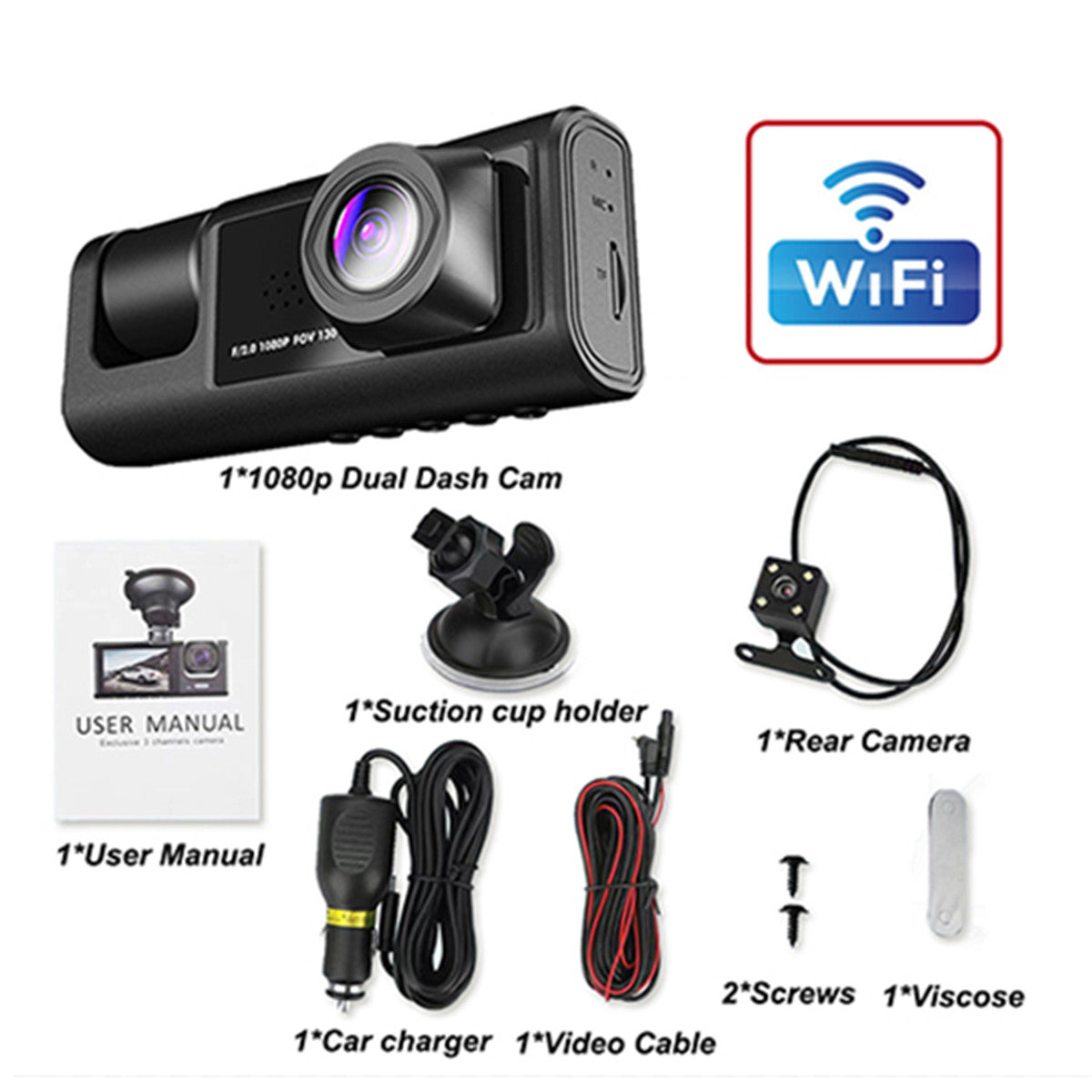 1080P 3 Lens Car DVR Dash Cam Video Recorder G-Sensor Front Inside Rear Camera