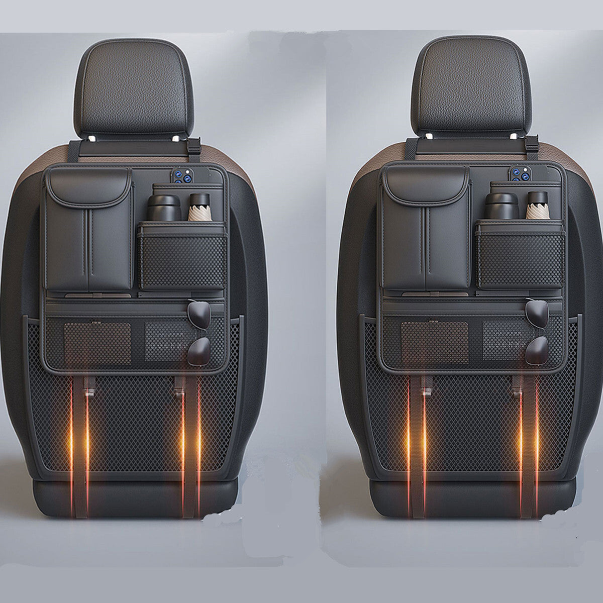 Black Leather Car for Seat Back Bag Organizer Storage Cup Phone Holder Multi-Pocket