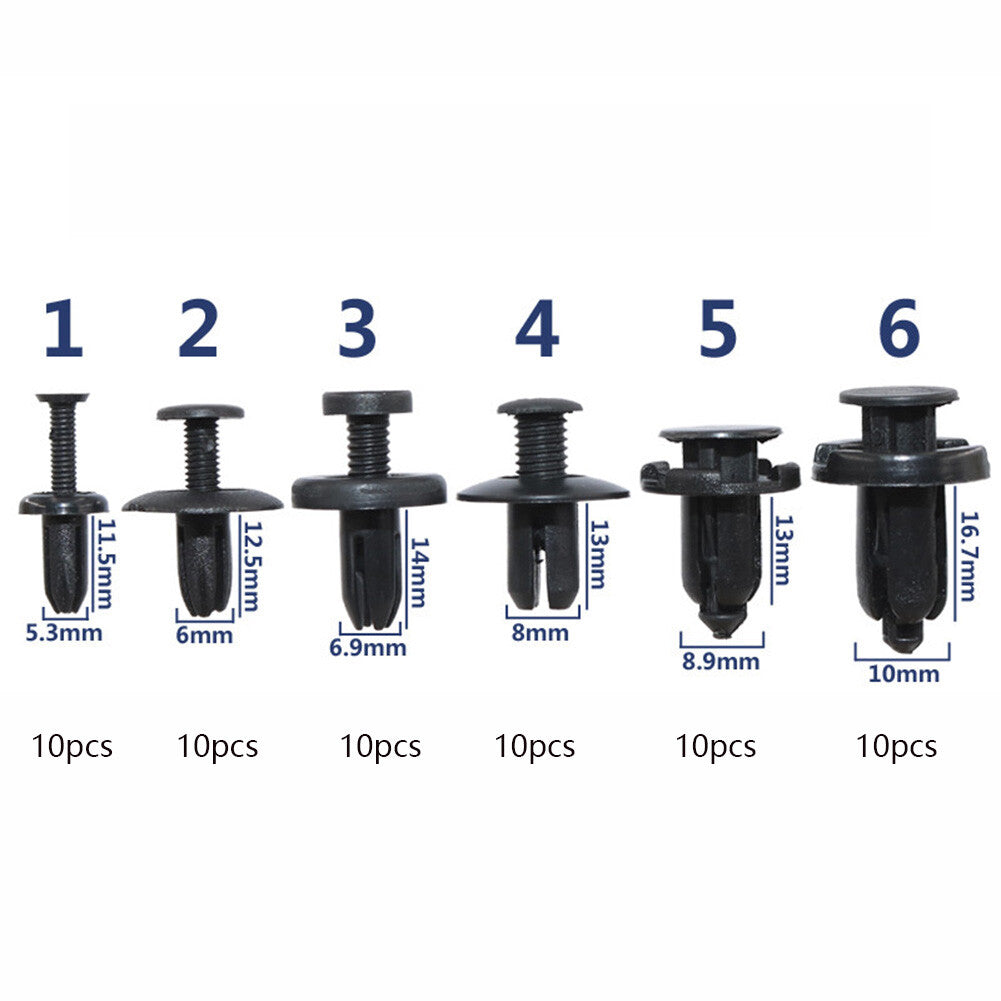 60 Mixed Car Car Bumper Fender Plastic Rivet Fasteners Push Pin Retainer Clips