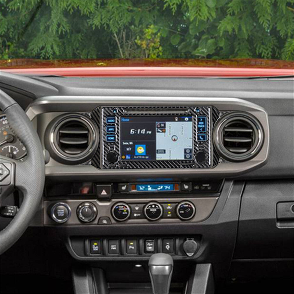 8Pcs Carbon Fiber Navigation Screen Cover Trim for Toyota Tacoma 2016-2021 Black