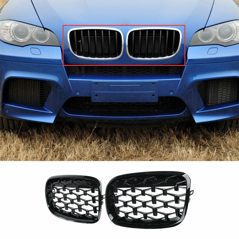 for BMW X5 X6 2008-2013 Black Gypsophila Front Upper Bumper Mesh Grill Grille 2P