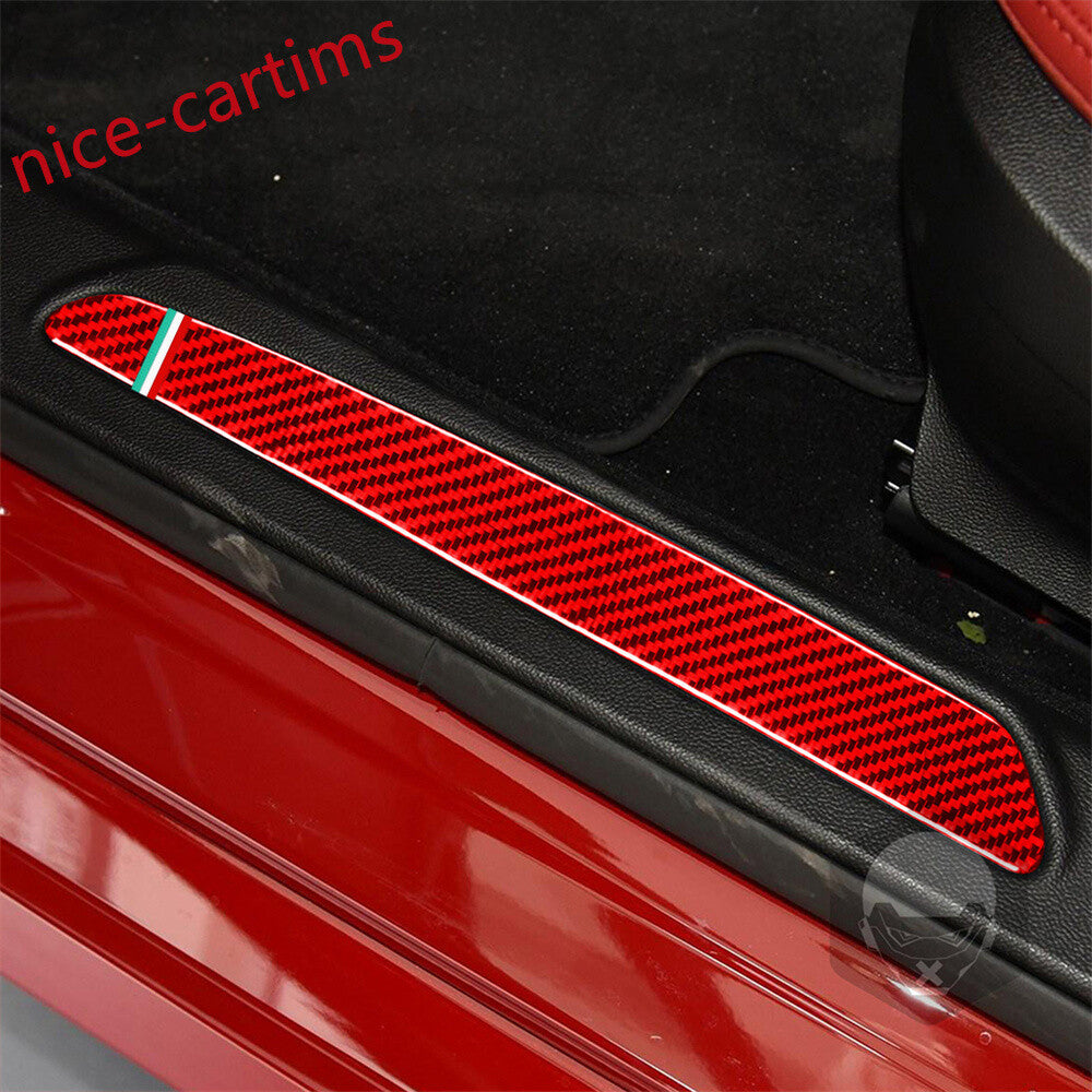 Red Carbon Fiber Door Sill Guards Scuff Panel Trim for Alfa Romeo Giulia 2017-19