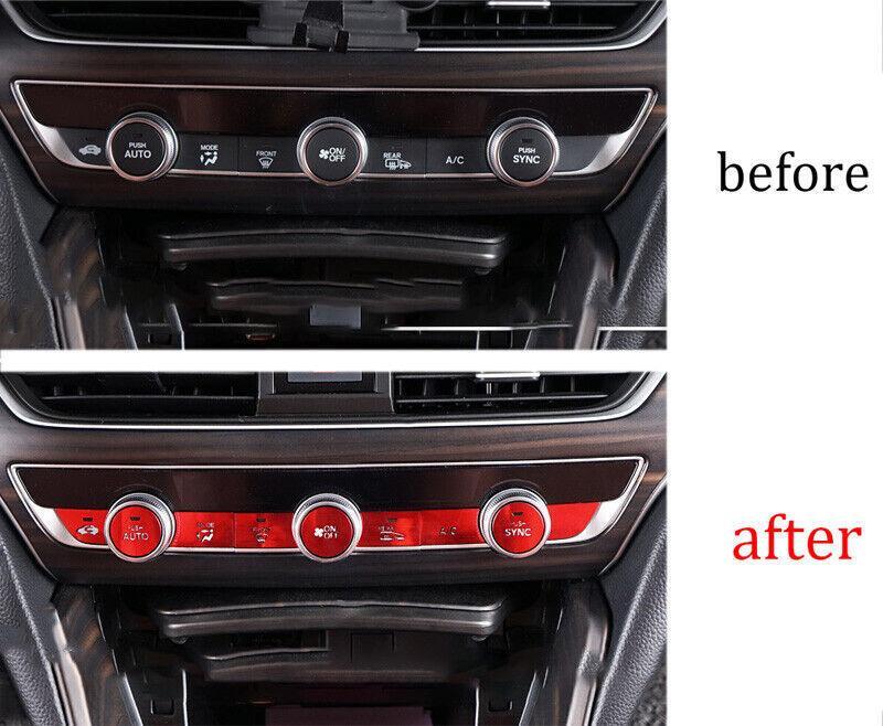 for Honda Accord 2018-2022 Red Aluminum Central Control Switch Button Cover 9pcs