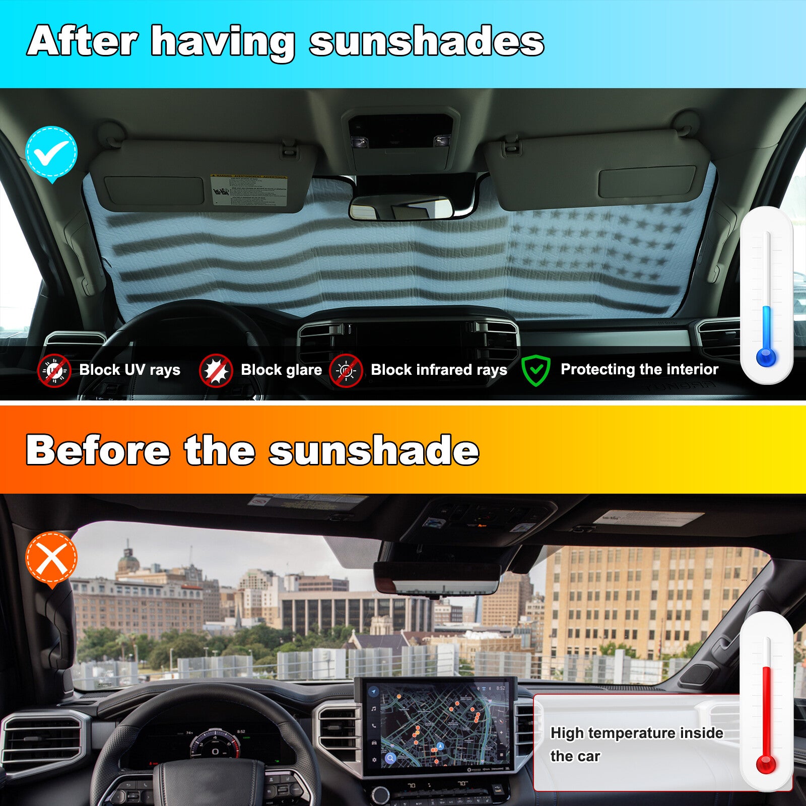 American flag windshield sunshade UV block cover for Toyota Tundra Sequoia 22+