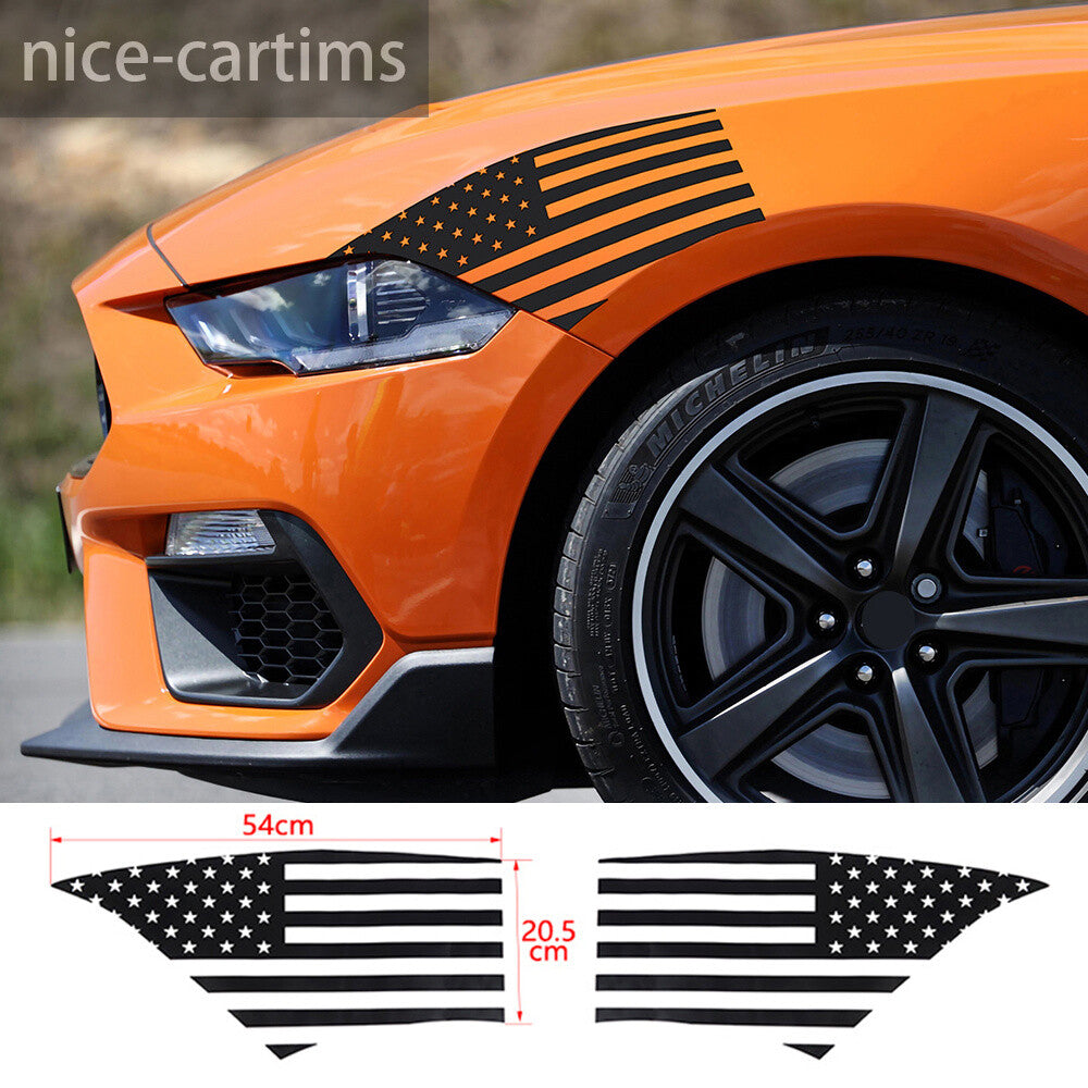PVC Black US Flag Front Side Fender Decal Sticker Cover for Ford for Mustang 2015-23
