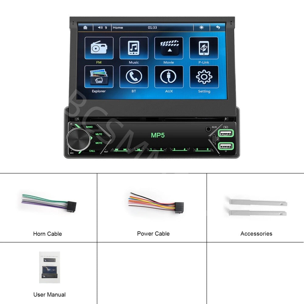 7in Car Stereo Radio HD Touch Screen Single 1 Din MP5 Player Bluetooth FM USB