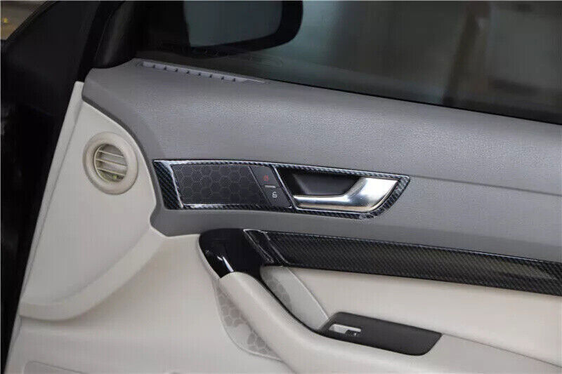 for Audi A6 2008-2011 ABS Carbon Fiber Inner Door Horn Ring Frame Cover Trim 2P