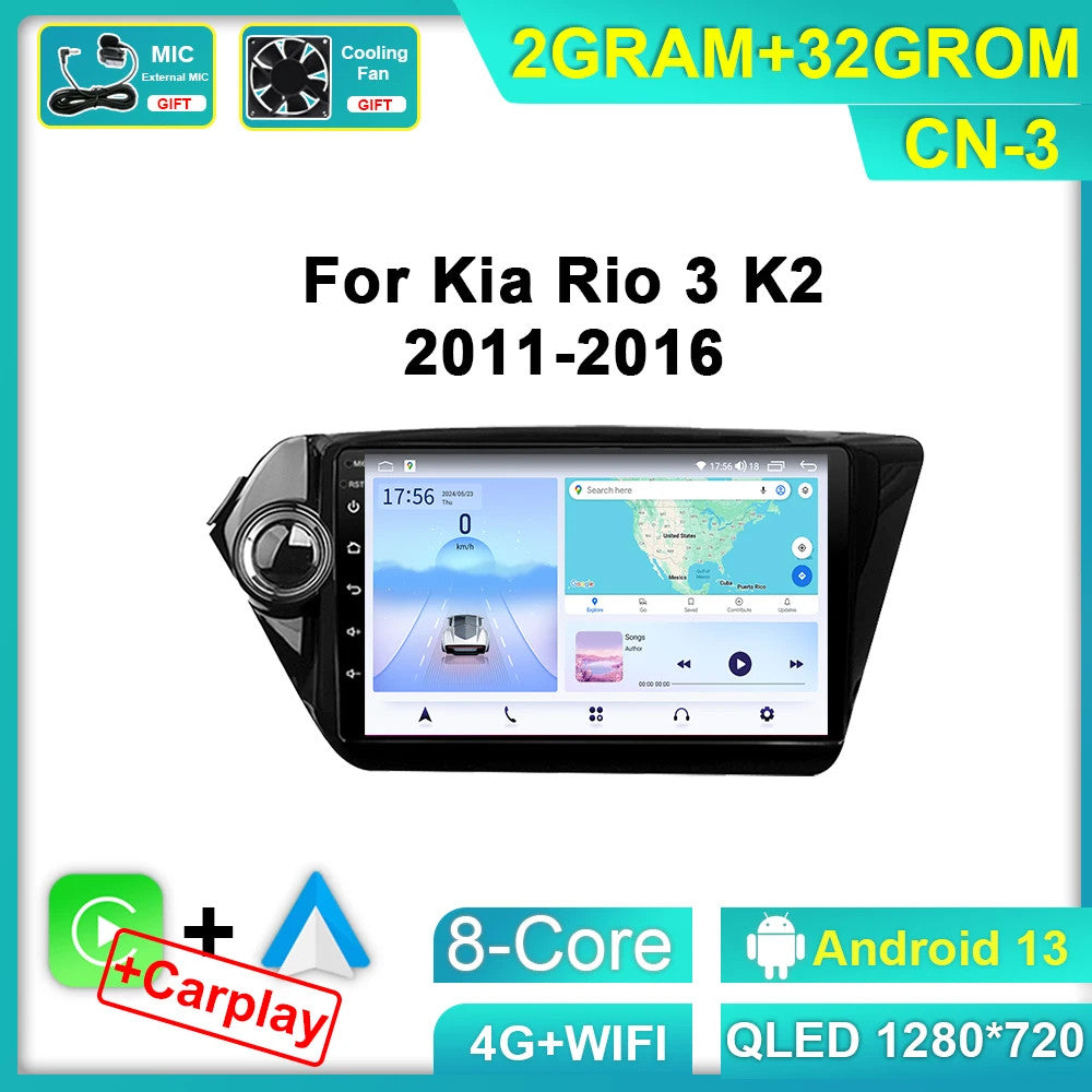 for Kia K2 RIO 3 2011-2016 Android Car Radio CarPlay Multimedia Video Player GPS