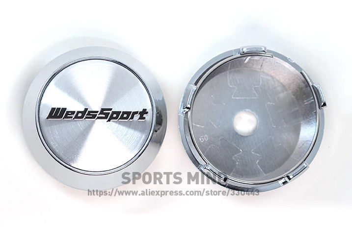 Brand new 4-piece 60mm Weds Sport wheel caps, rim center caps, and chrome badges (TE37)