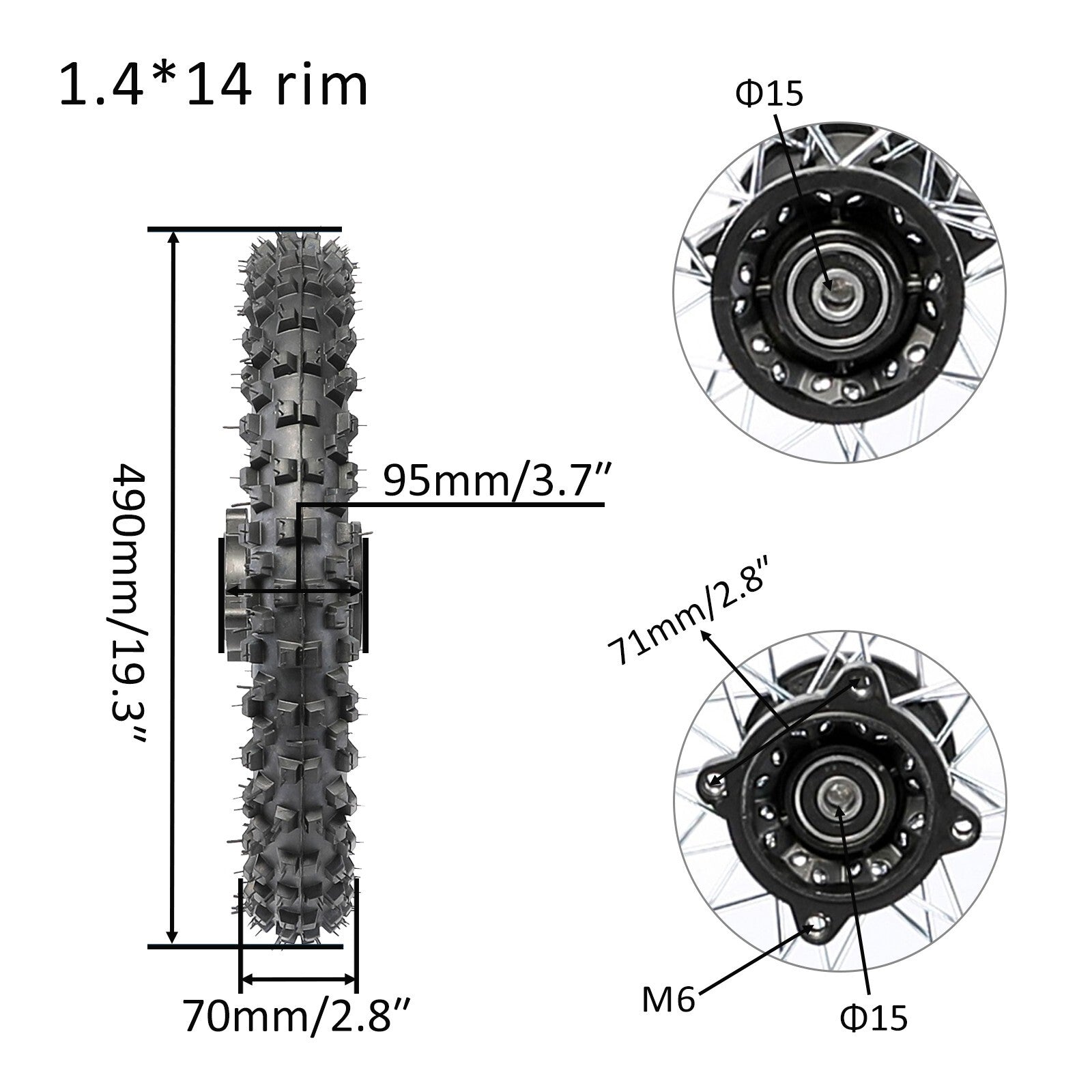 60/100-14 and 80/100-12 front and rear tire rims are suitable for scooters with a 110cc or 125cc caliber.