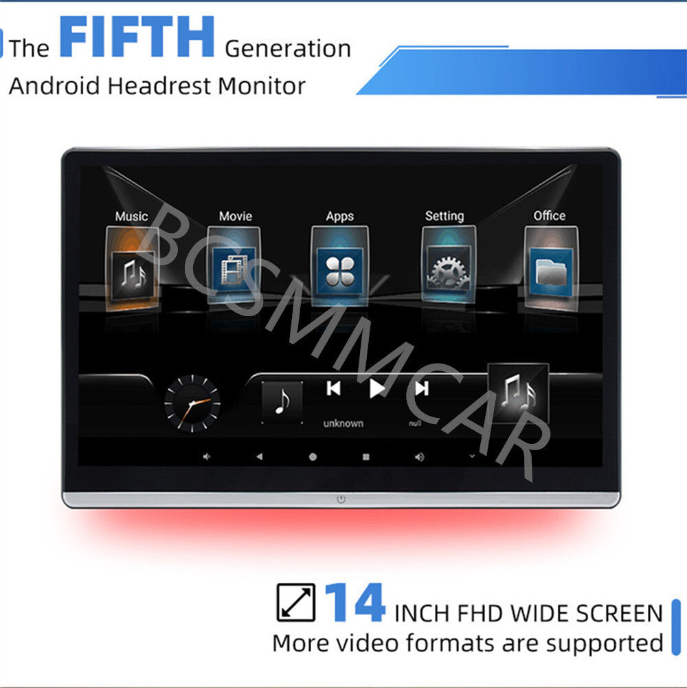 2Pcs 14In Car Headrest Player Rear Auto Monitor Video TV WIFI BT Androind 12