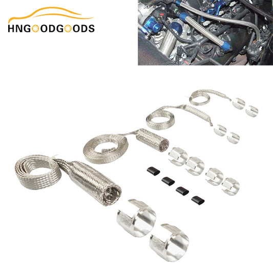 Silver Universal Radiator Hose Sleeve Aluminum Braided Fitting Hose Cover Kit