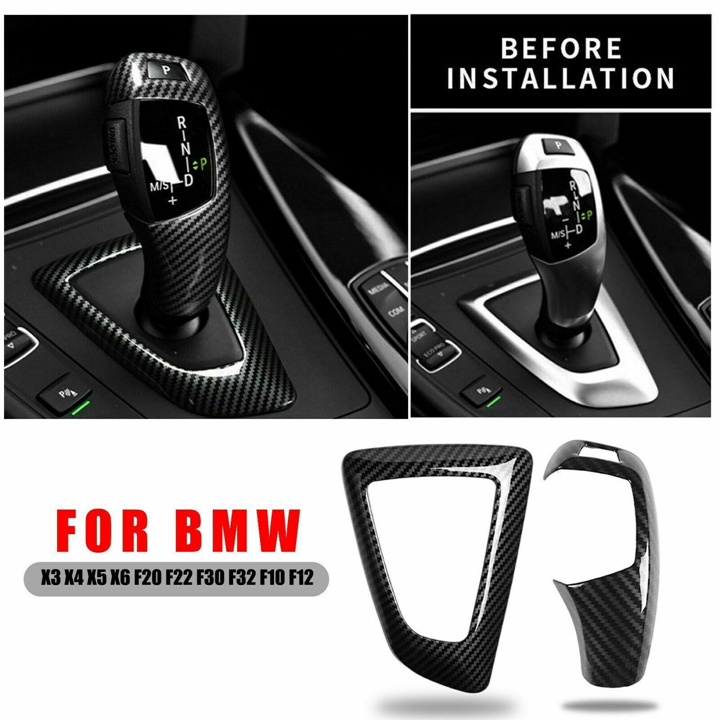 ABS Gear Shift Knob Panel Carbon Fiber Style Cover Fit for BMW F20 F30 F22 F32 X3 AT