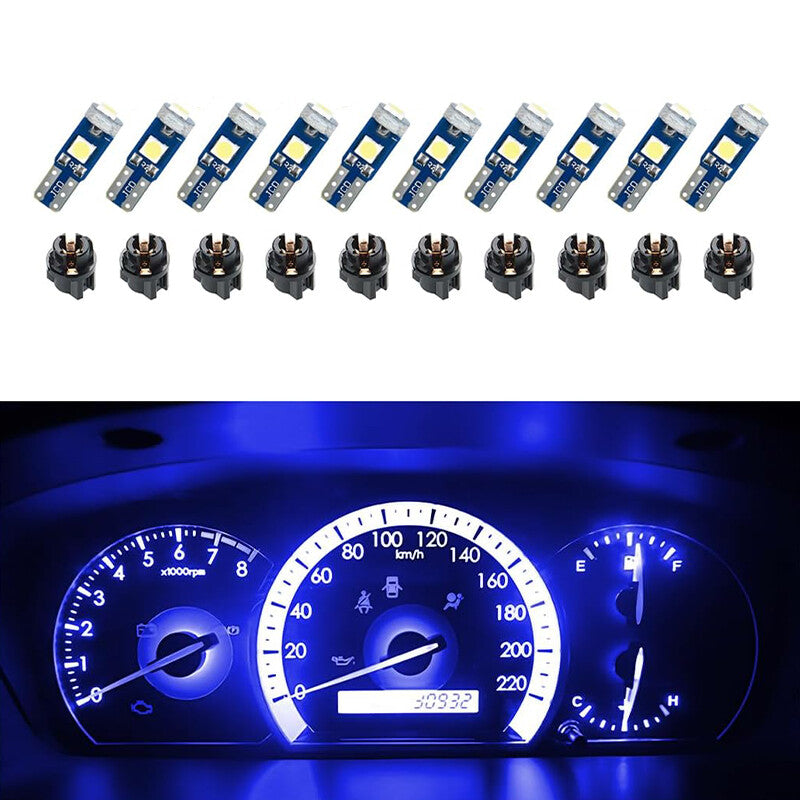 10Pcs T5 LED Lights Car Dashboard High Light Bulb 3030-3SMD Blue Light