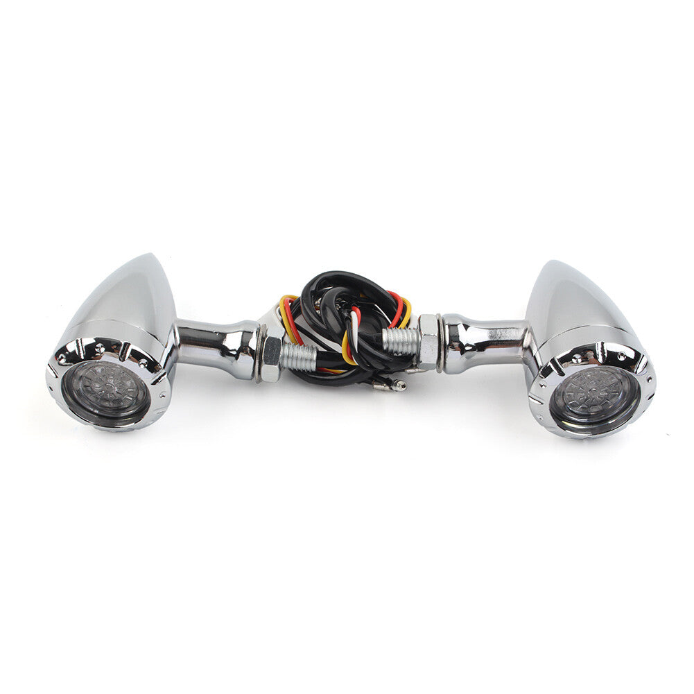 Motorcycle LED Red/Amber Brake Blinker Turn Signal Tail Light for Harley Silver