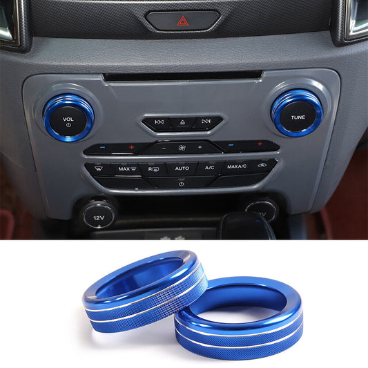 Alloy Blue Car Volume Media Knob Ring Trim for Ford Ranger 2015-2018 Accessories