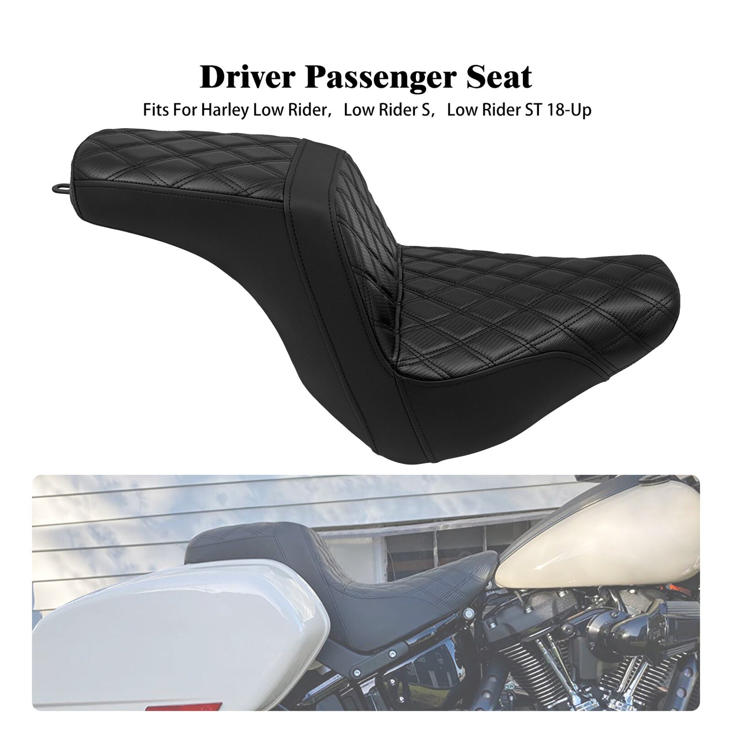 Black 2-Up Driver Passenger Gel for Seat for Harley Low Rider FXLRS FXLRST 2018-2024