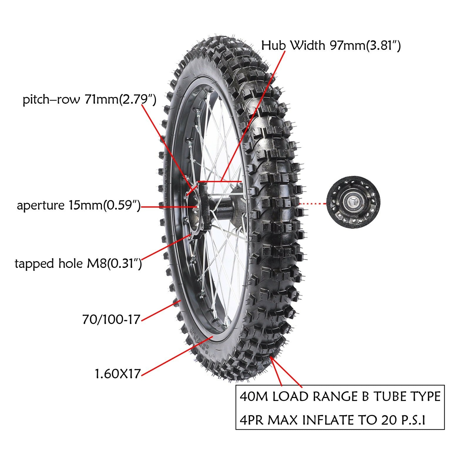 17-inch wheels, 70/100-17 + 45/48 mm fork, shock absorber, disc brakes, dirt pit bicycle razor.