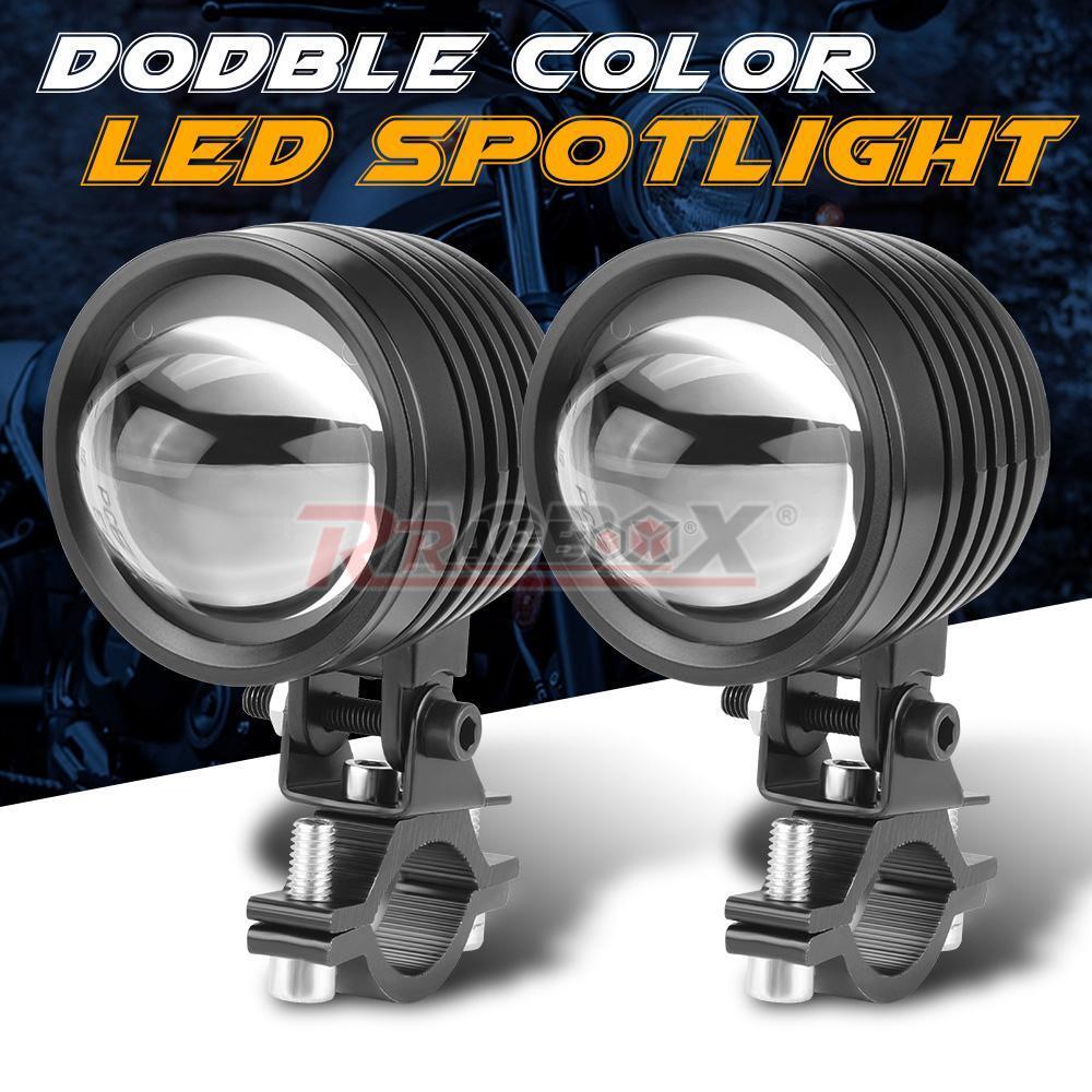 2X Motorcycle LED Headlight White Yellow Driving Fog Spot Light Lamp Car SUV ATV