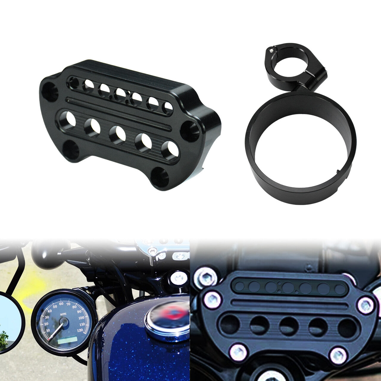 Front Indicator Handlebar Clamp Cover + Side Speedometer Bracket Fit for Harley