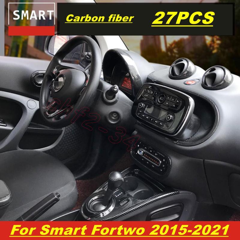 for Smart Fortwo Carbon fiber Interior Accessories Whole Kit Covers Trim 27PCS
